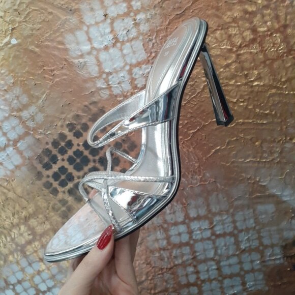 Zara Elegant Silver Strappy Heels - Picture 3 of 12